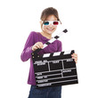 Girl with 3D glasses and a clapboard