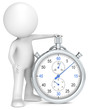 3D little human character with a Stopwatch. Blue and Metal.