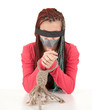 frightened kidnapped young woman, hostage