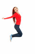 jumping trendy teen girl, full length, white background