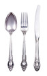 Retro cutlery set with fork knife and spoon isolated on white