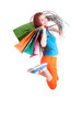 Photo: jumping shopping girl with african hairdo and bags jumping shopping girl with african hairdo and bags