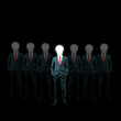 businessman with lamp-head standing against black background