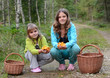 Portrait of girls picking mushrooms