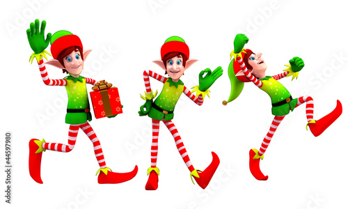 Illustration: elves dancing with gift elves dancing with gift