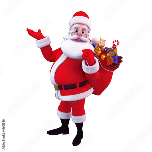 Illustration: santa carrying gift bag isolated with white santa carrying gift bag isolated with white