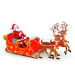 santa claus is with his sleigh and gifts