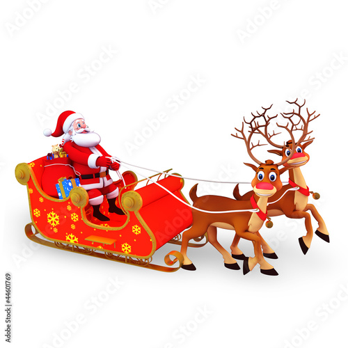 Illustration: santa claus is with his sleigh and gifts santa claus is with his sleigh and gifts