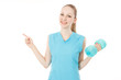 Fitness woman pointing