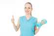 Fitness woman to make a finger