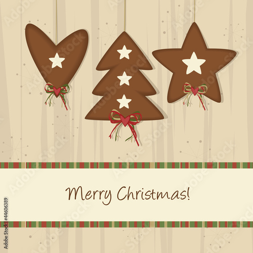 Vector: Brown Heart, Tree and Star - Christmas Background Brown Heart, Tree and Star - Christmas Background