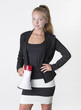 Young adult female holding a bullhorn