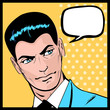 Businessman talking or thinking retro poster or icon