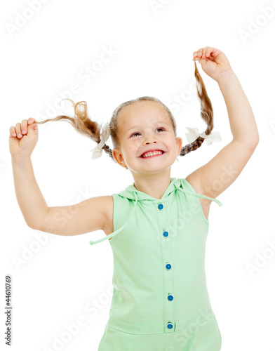 Photo: funny playful child girl on white background funny playful child girl on white background
