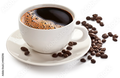 Coffee cup and beans