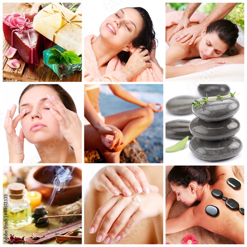 Foto: Spa treatments and healthy living. Collage of nine pictures. Spa treatments and healthy living. Collage of nine pictures.