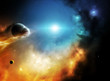 Far deep space fantasy nebula with planets