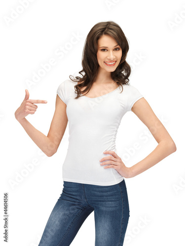 Photo: smiling teenage girl in blank white t-shirt smiling teenage girl in blank white t-shirt
