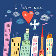 love bird on a background of the city
