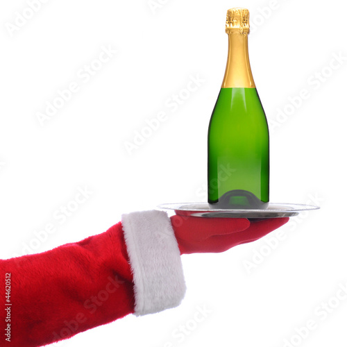 Photo: Santa Claus with Champagne Bottle on Tray Santa Claus with Champagne Bottle on Tray