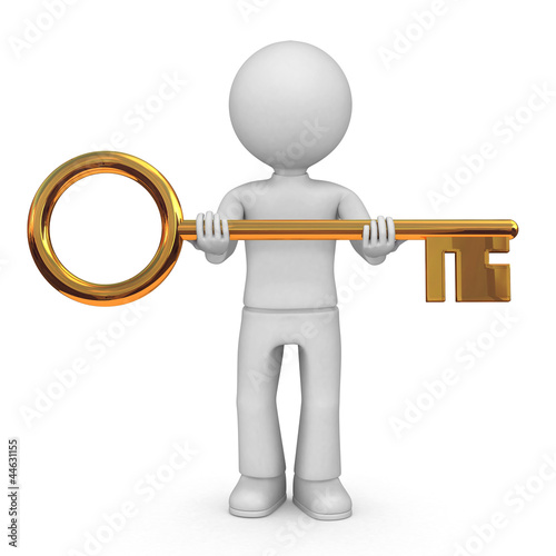 Illustration: Man with big golden key Man with big golden key