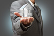 Business man present  diamond house model