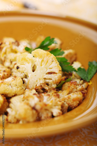 Photo: Roasted cauliflower with lemon peel and garlic. Roasted cauliflower with lemon peel and garlic.