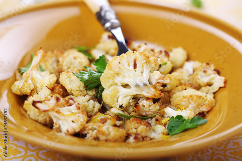 Photo: Roasted cauliflower with lemon peel and garlic. Roasted cauliflower with lemon peel and garlic.