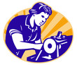 Female Machinist Seamstress Worker Sewing Machine