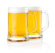 Two glasses of fresh beer with foam isolated on white background