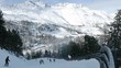 People go on mountain-skiing route downwards