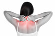pain. girl holds neck in his hands. isolated