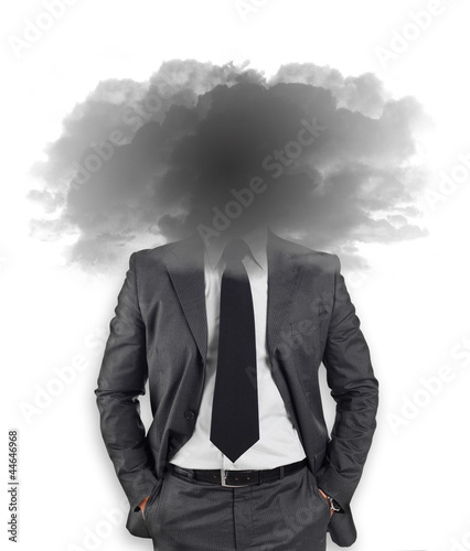 Photo: Businessman - head in the black clouds Businessman - head in the black clouds