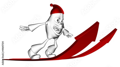 Illustration: Funny white athlete mr. Multic flies on red arrows Funny white athlete mr. Multic flies on red arrows