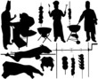 BBQ (barbecue) chef, pork, beef, spit, skewer silhouettes