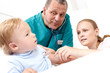Doctor listen the baby with stethoscope.