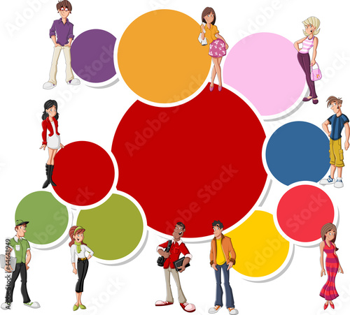 Vector: Colorful template for brochure with cool cartoon young people Colorful template for brochure with cool cartoon young people