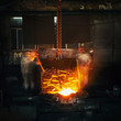 Pouring of liquid metal in open hearth workshop