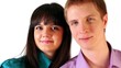 Young boy and girl look and smile