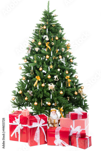Photo: weihnachtsbaum mit roten geschenkpaketen weihnachtsbaum mit roten geschenkpaketen