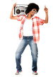 Funky man listening to music