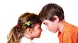 Two kids boy and girl play isolated