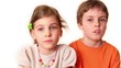 Two kids boy and girl look isolated