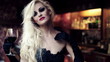 Gorgeous blonde woman by the bar counter with wine