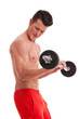 powerful muscular shirtless man lifting weights