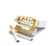Photo: An open box of cigarettes on a white background with copy space An open box of cigarettes on a white background with copy space