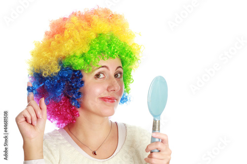 Photo: Woman with mirror isolated Woman with mirror isolated