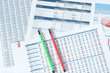two color pens over financial reports