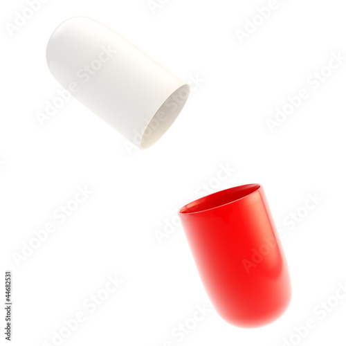 Illustration: Copyspace medicine capsule pill case opened in two halfs Copyspace medicine capsule pill case opened in two halfs