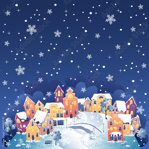 Vector: Winter town at night Winter town at night